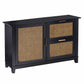 HomeRoots Cane Bamboo Accent Storage Cabinet in Black Finish