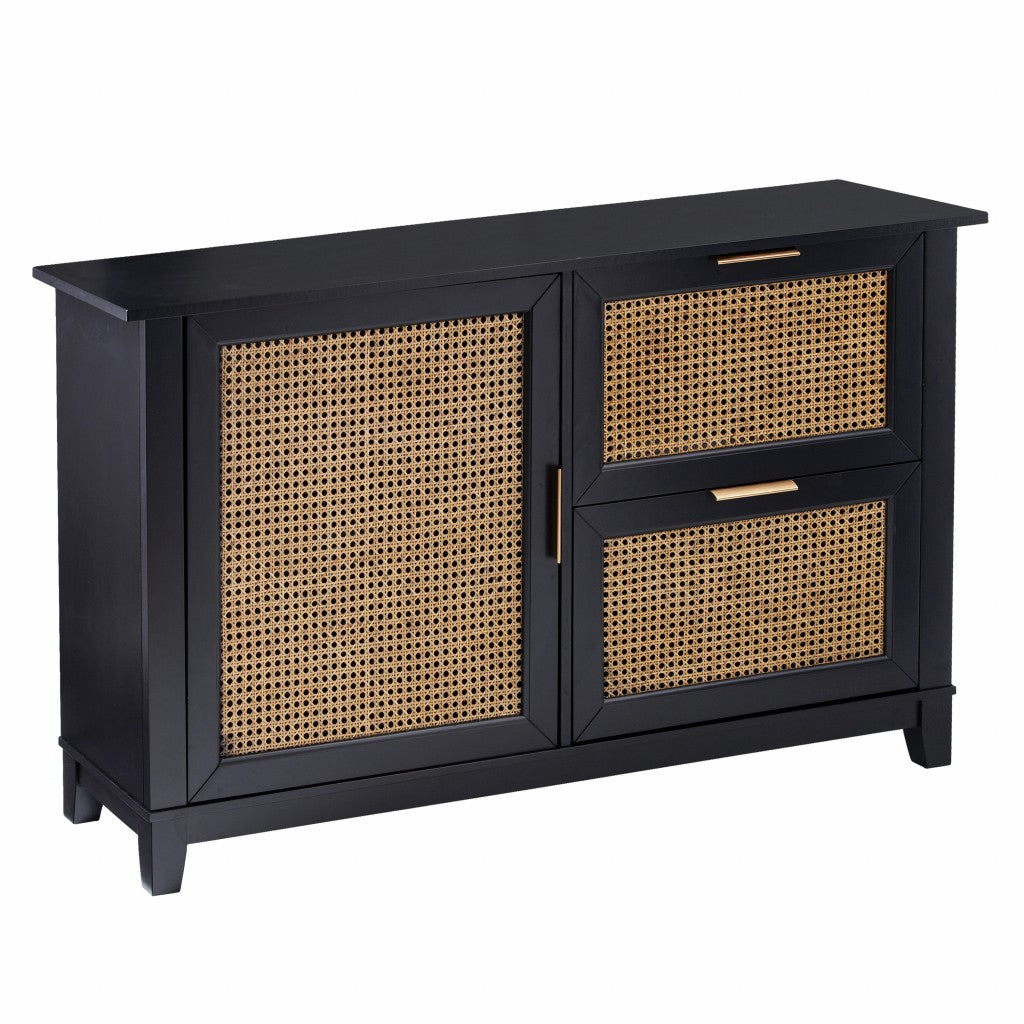 HomeRoots Cane Bamboo Accent Storage Cabinet in Black Finish