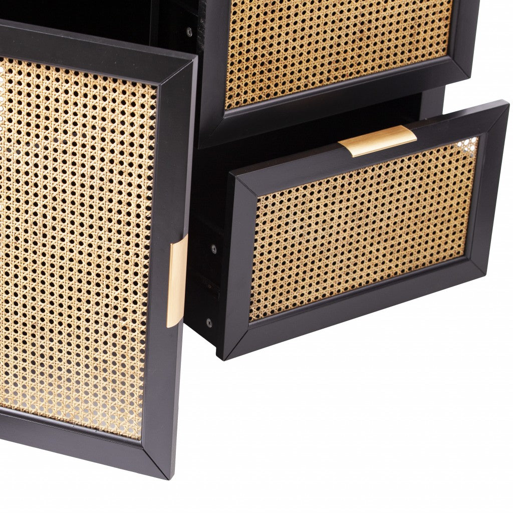 HomeRoots Cane Bamboo Accent Storage Cabinet in Black Finish