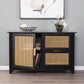 HomeRoots Cane Bamboo Accent Storage Cabinet in Black Finish