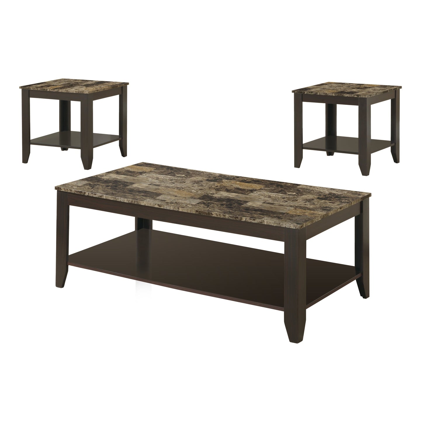 HomeRoots Cappuccino Marble Look Top Table in Set of 3