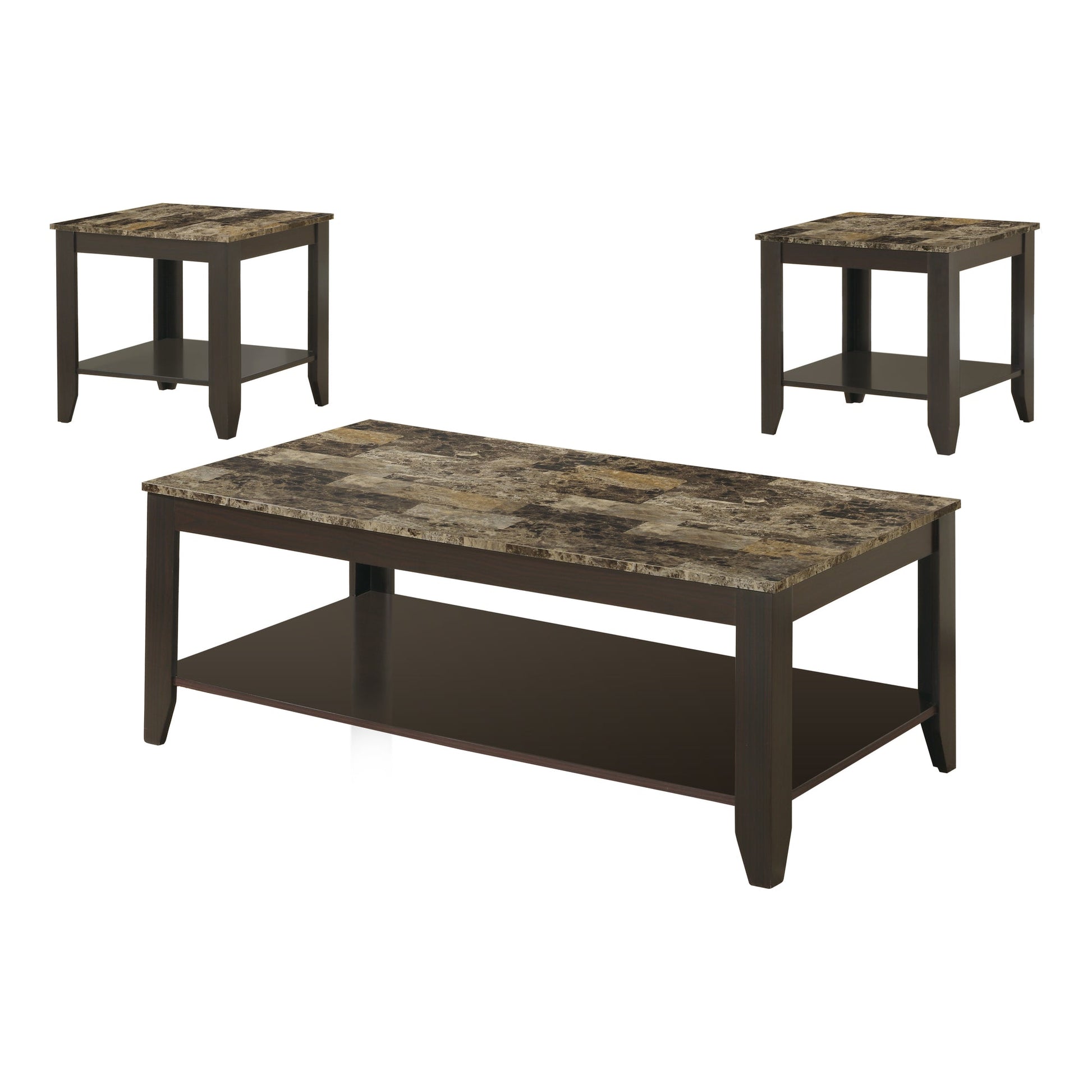 HomeRoots Cappuccino Marble Look Top Table in Set of 3
