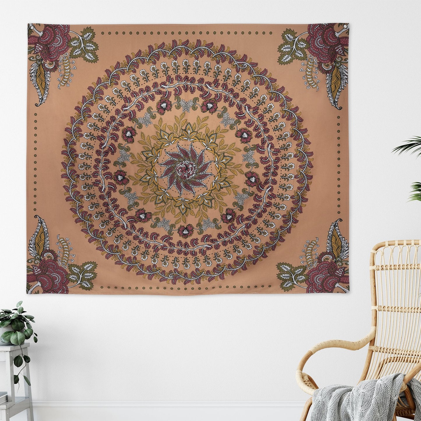 HomeRoots Center Medallion Coral Hanging Wall Tapestry