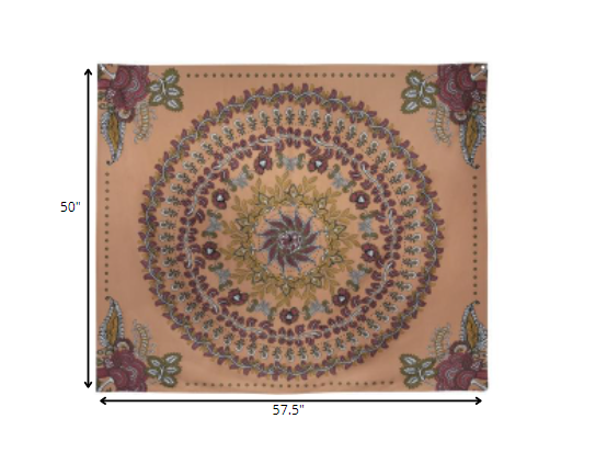 HomeRoots Center Medallion Coral Hanging Wall Tapestry