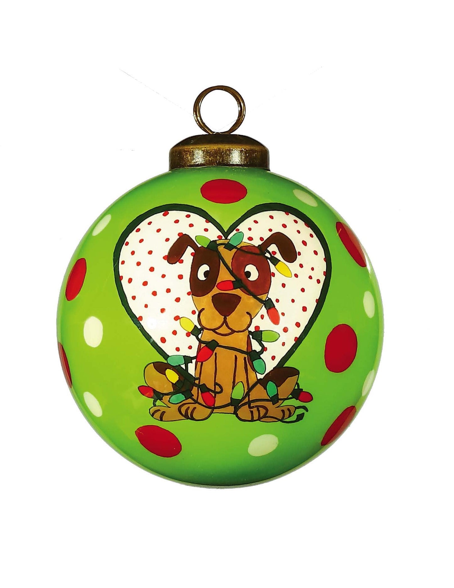 HomeRoots Charming Dog in a Heart Hand Painted Mouth Blown Glass Ornament