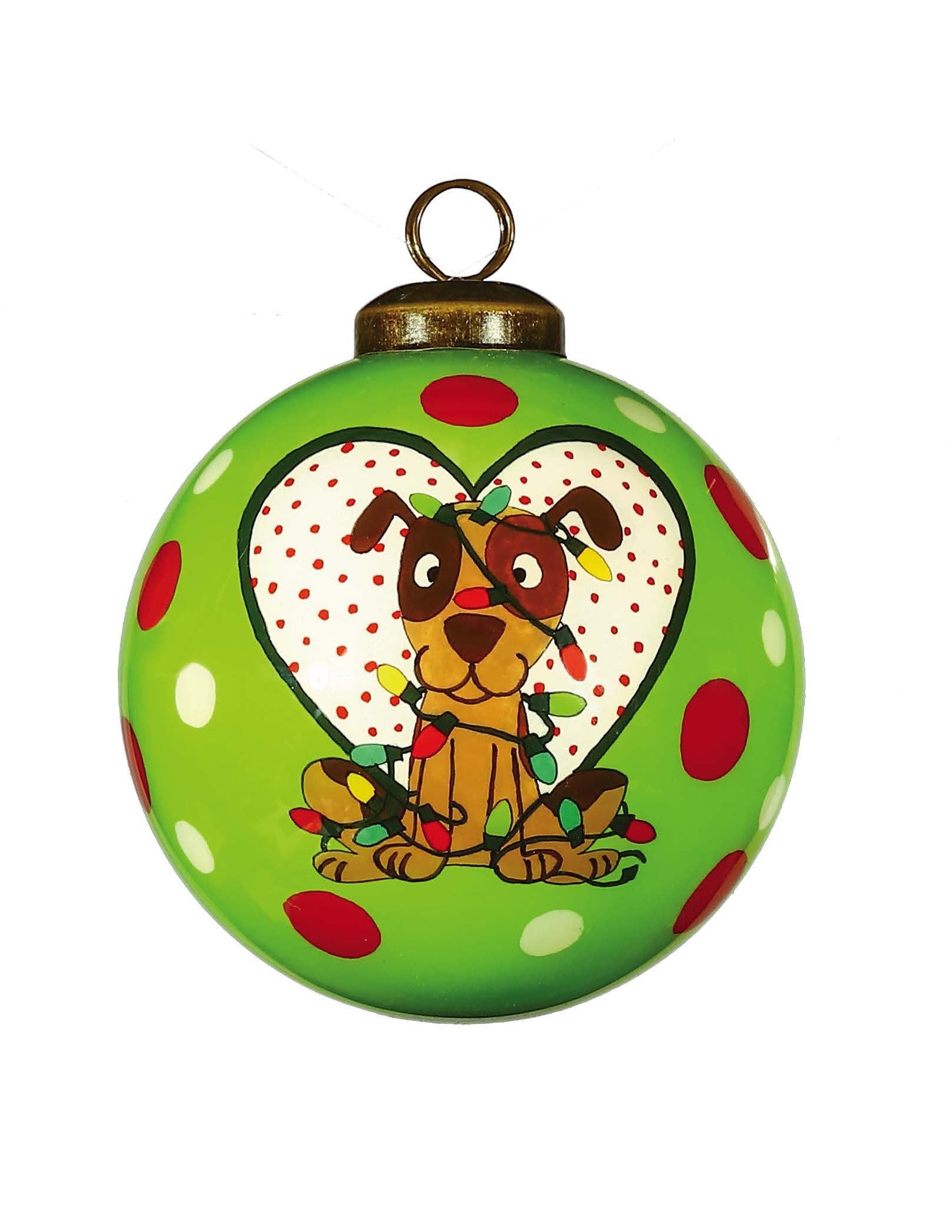HomeRoots Charming Dog in a Heart Hand Painted Mouth Blown Glass Ornament