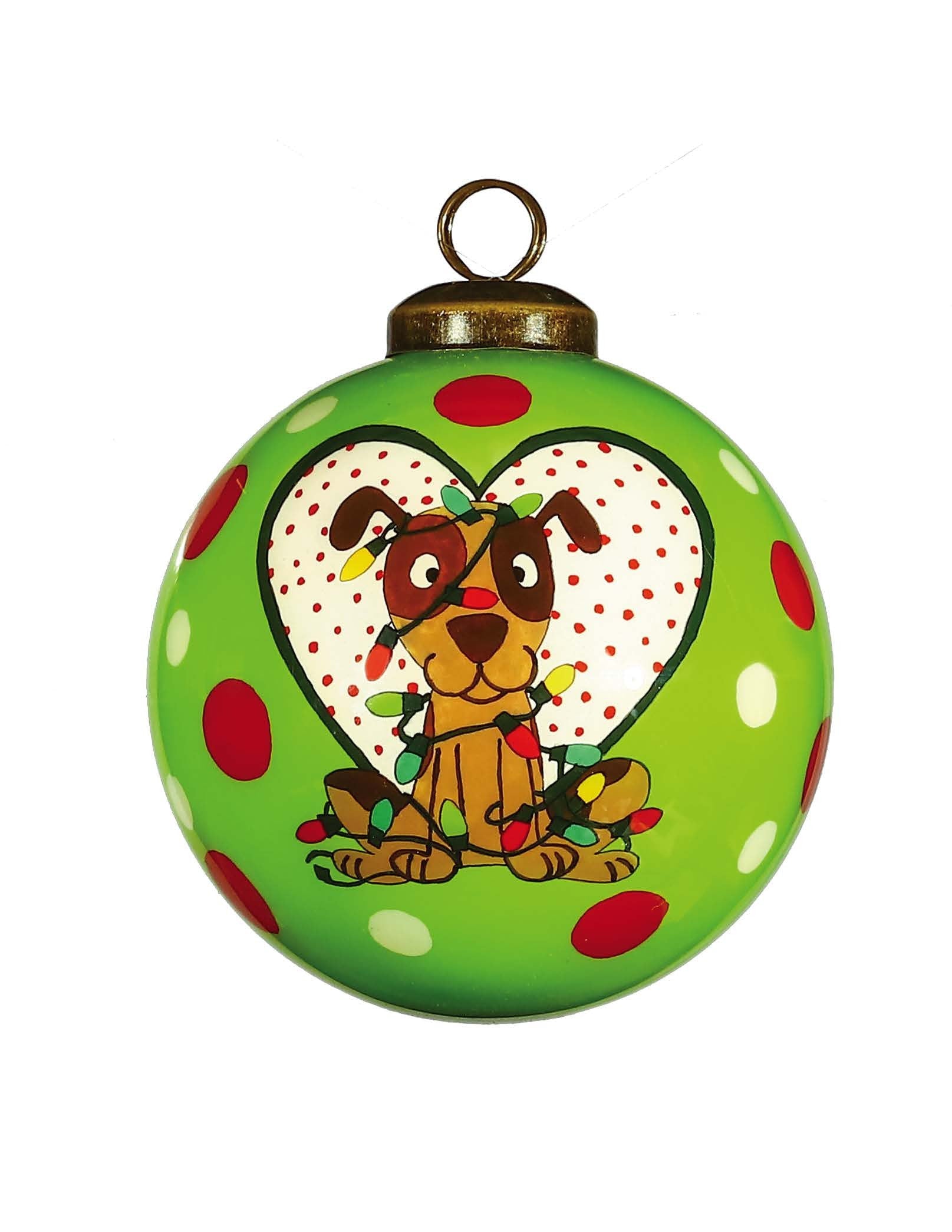 HomeRoots Charming Dog in a Heart Hand Painted Mouth Blown Glass Ornament