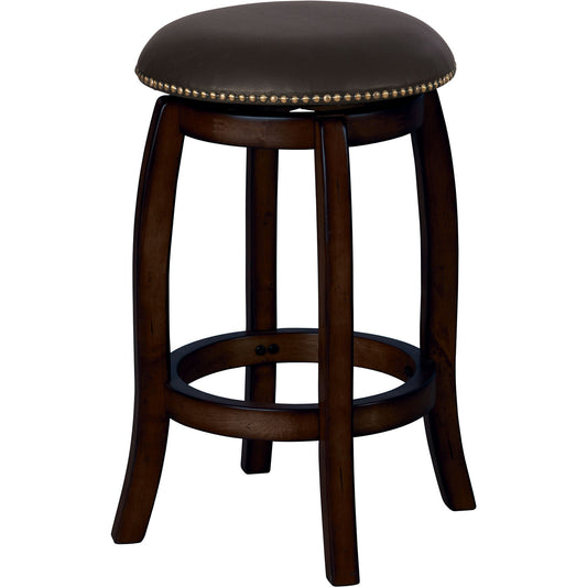 HomeRoots Chelsea Bar Stool With Swivel In Black Leather And Espresso Finish