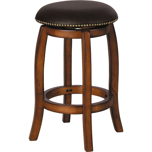 HomeRoots Chelsea Bar Stool With Swivel In Black Leather And Vintage Oak Finish