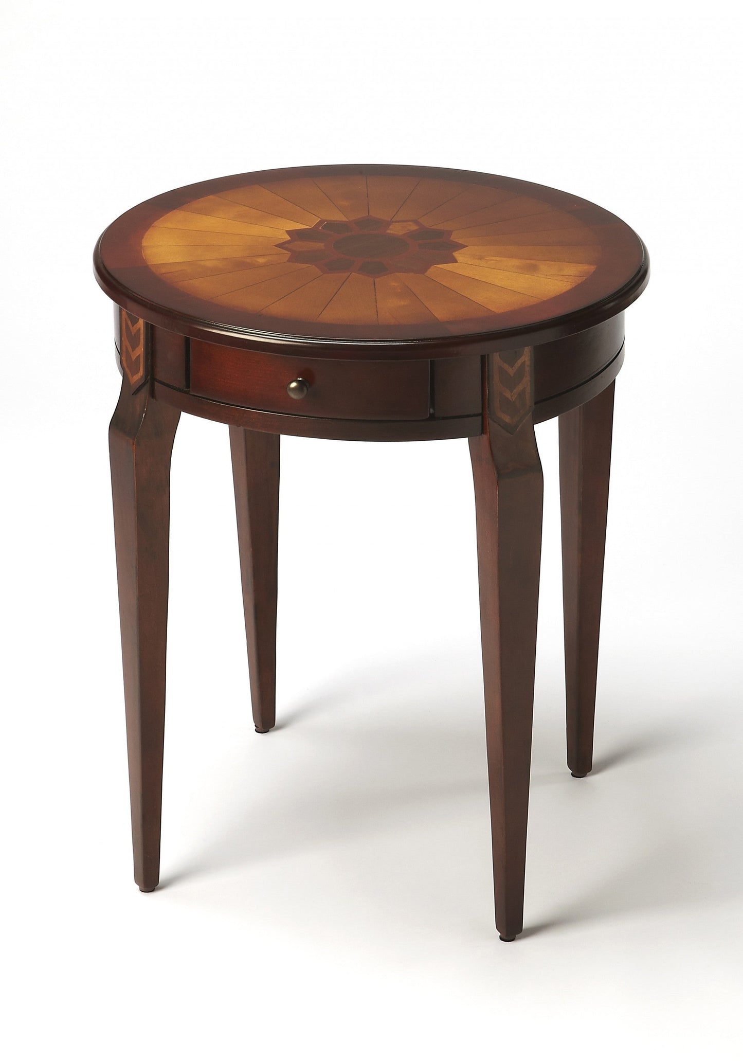 HomeRoots Cherry With Maple Inlay Round Accent Table