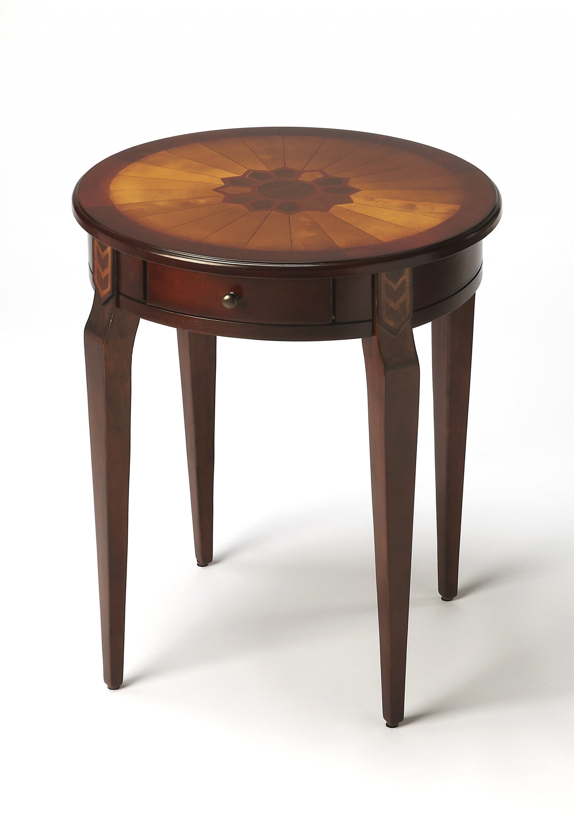 HomeRoots Cherry With Maple Inlay Round Accent Table