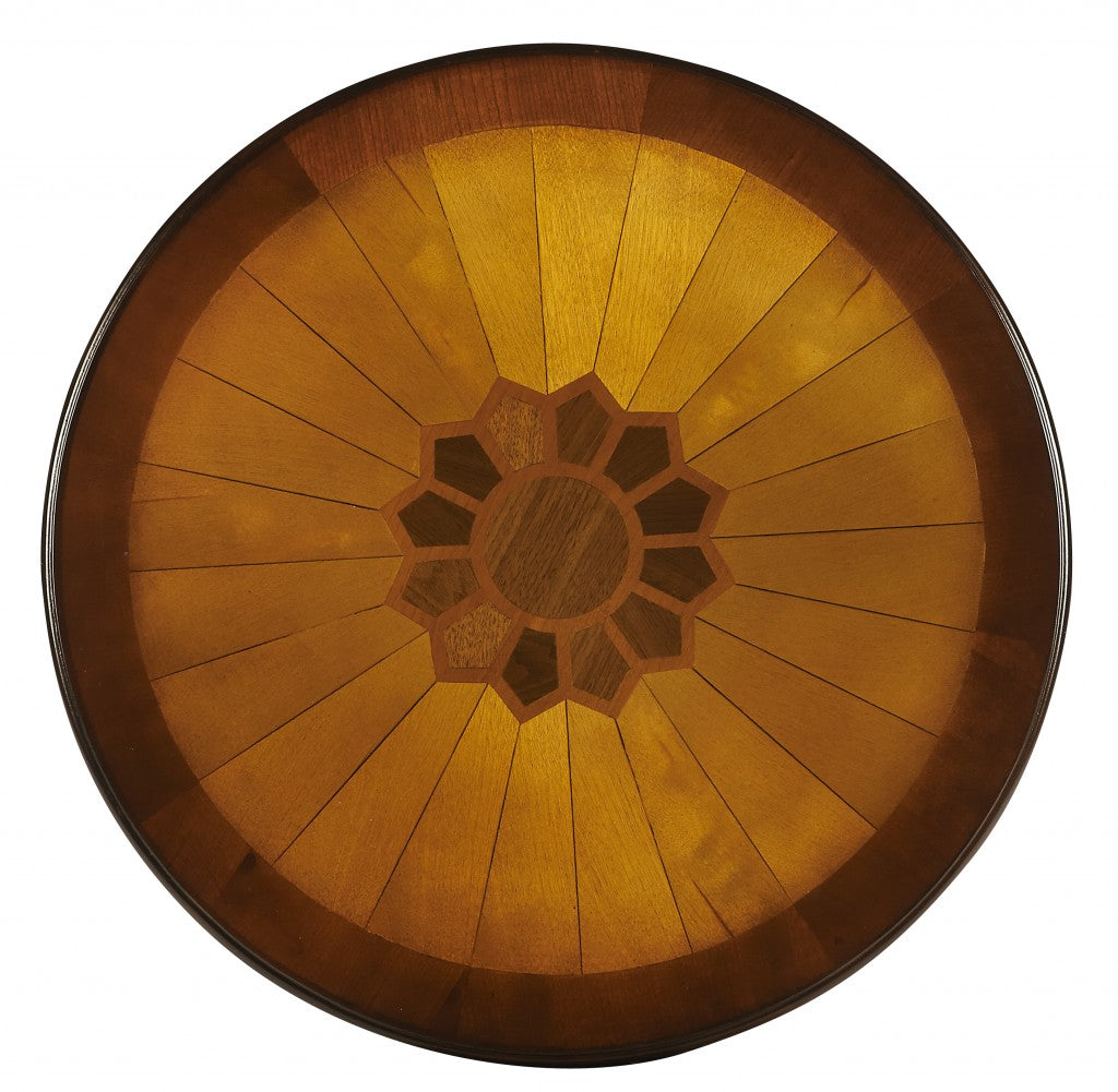 HomeRoots Cherry With Maple Inlay Round Accent Table