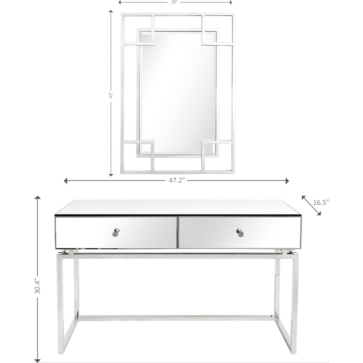 HomeRoots Chic Mirror And Console Table in Silver Finish