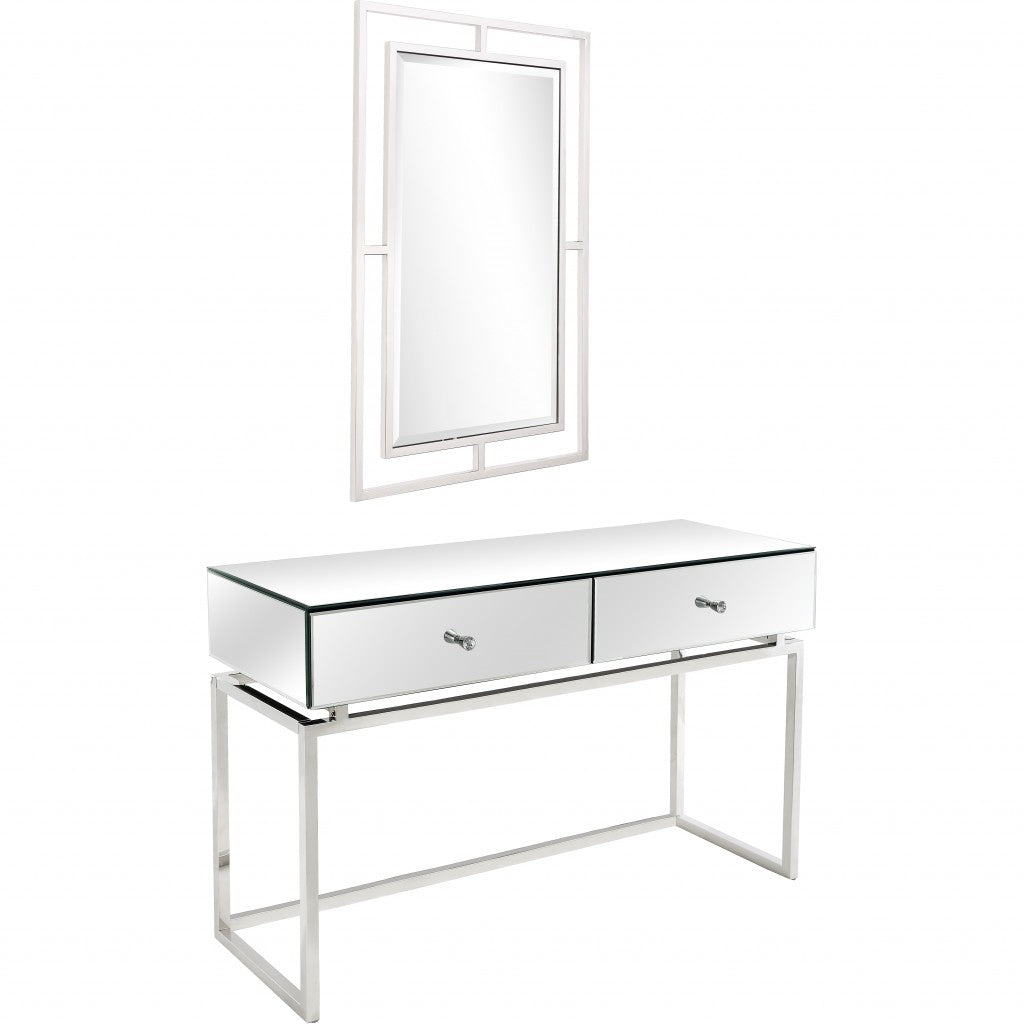 HomeRoots Chic Mirror And Console Table in Silver Finish