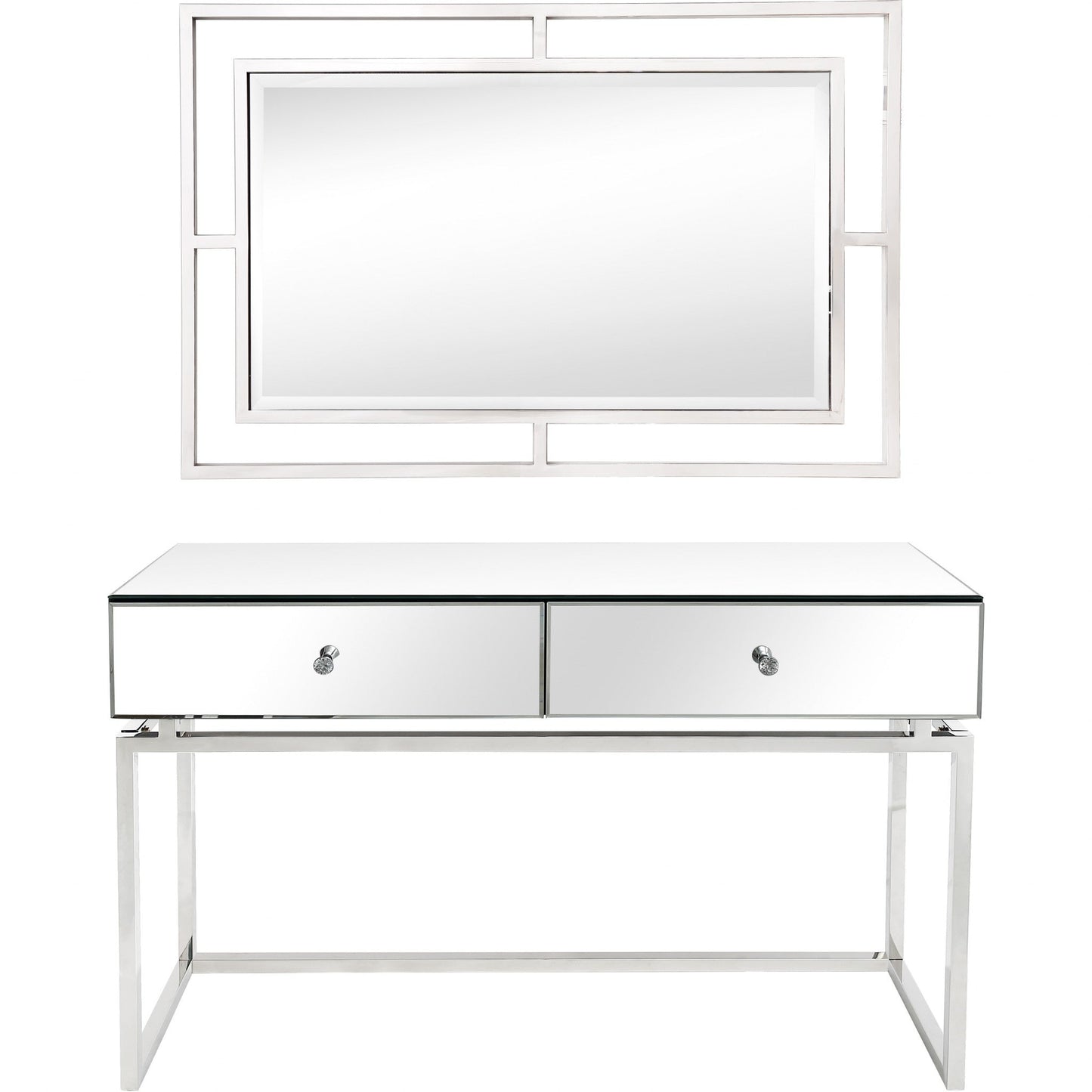 HomeRoots Chic Mirror And Console Table in Silver Finish