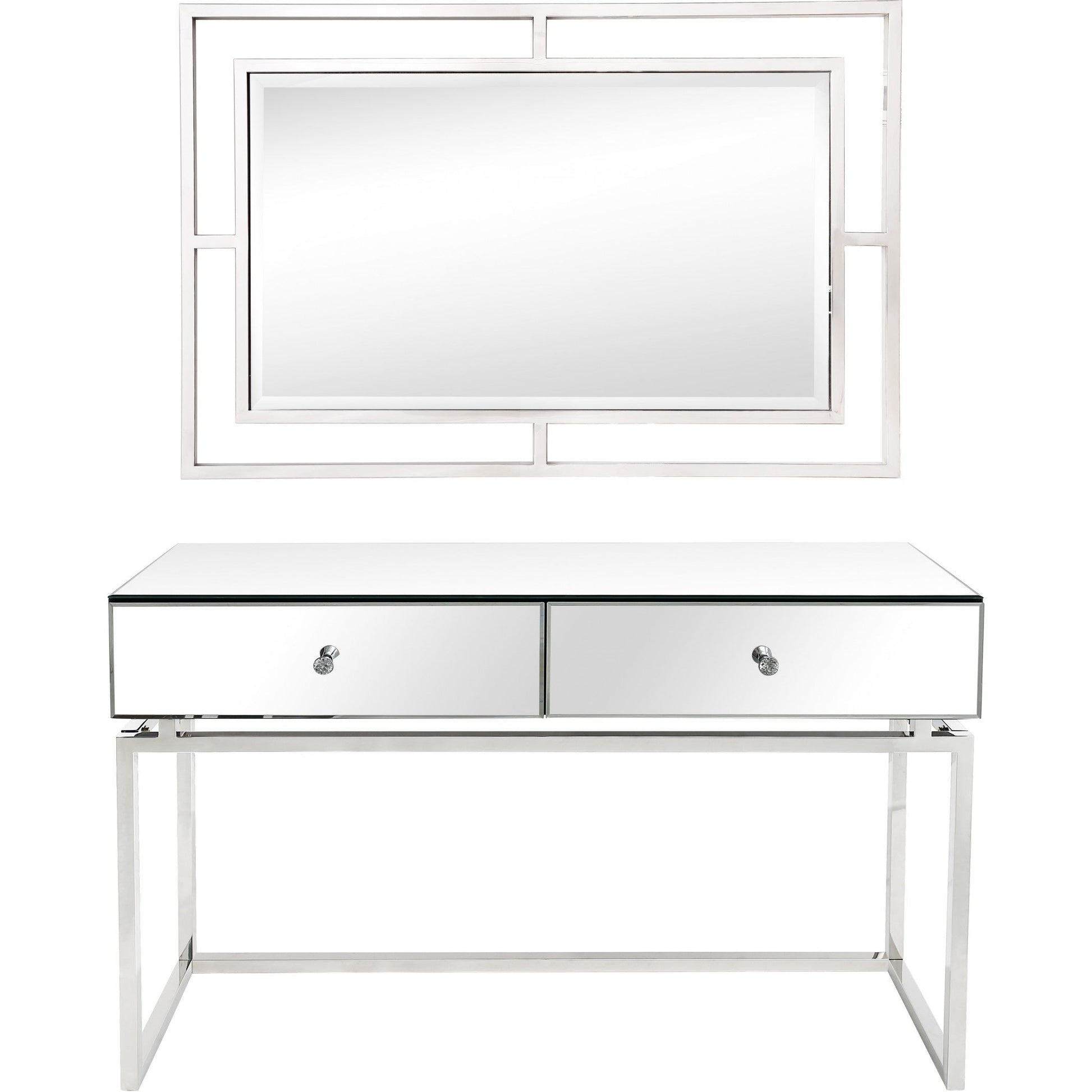 HomeRoots Chic Mirror And Console Table in Silver Finish