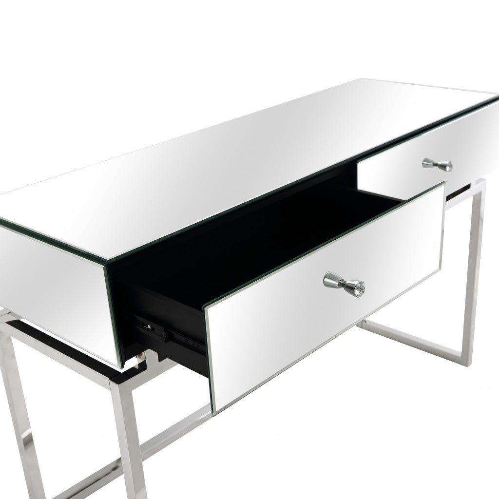 HomeRoots Chic Mirror And Console Table in Silver Finish
