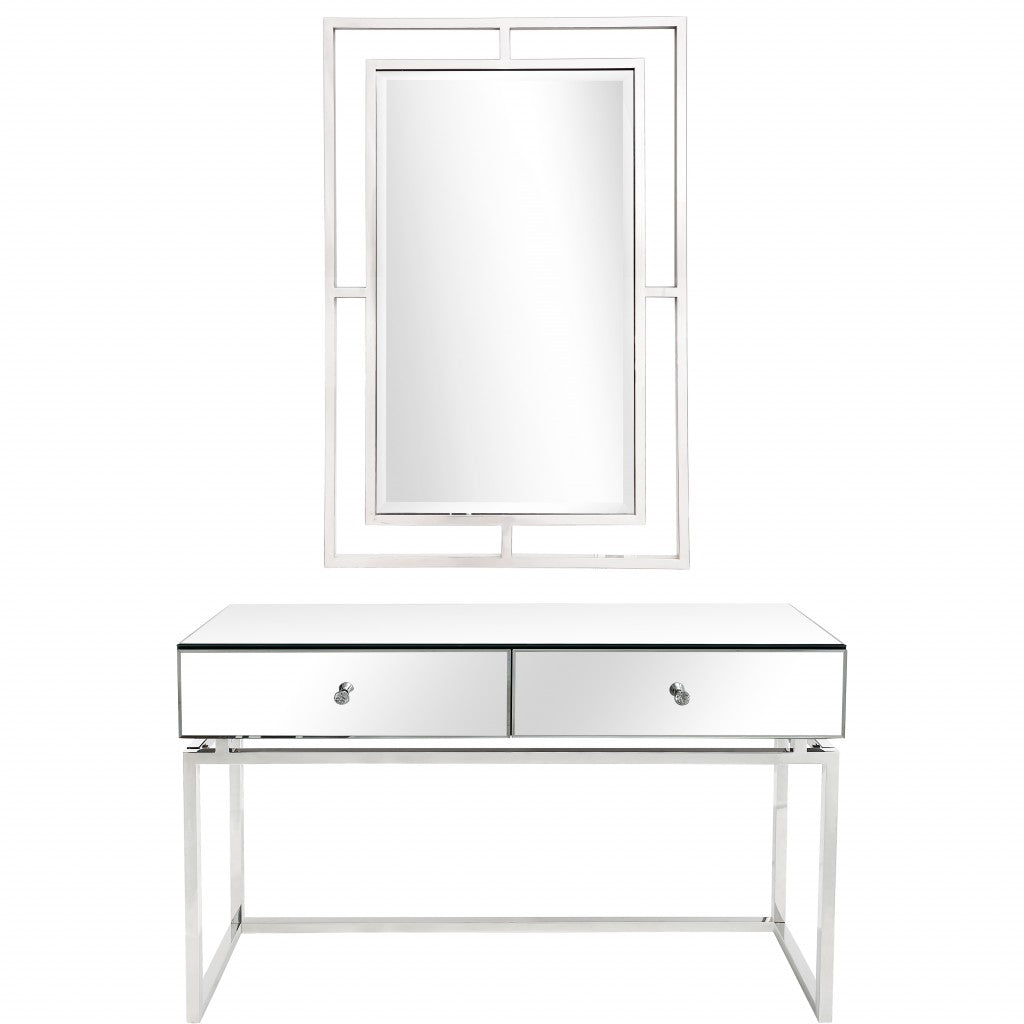 HomeRoots Chic Mirror And Console Table in Silver Finish