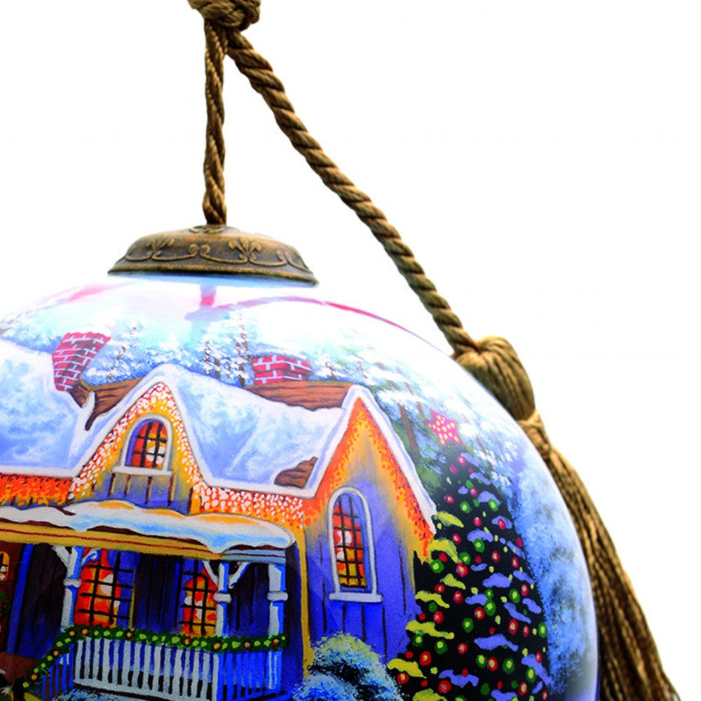 HomeRoots Christmas Home and Horse Carriage Hand Painted Mouth Blown Glass Ornament