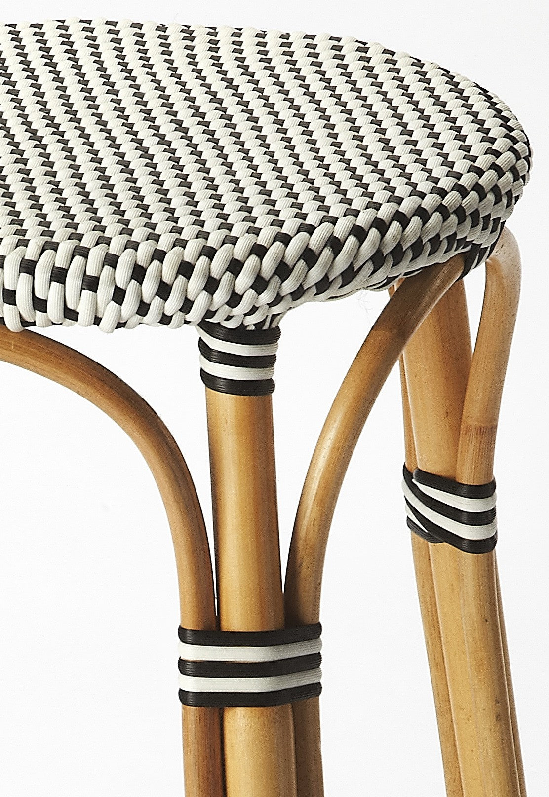 HomeRoots Classic Black And White Rattan Bar Stool