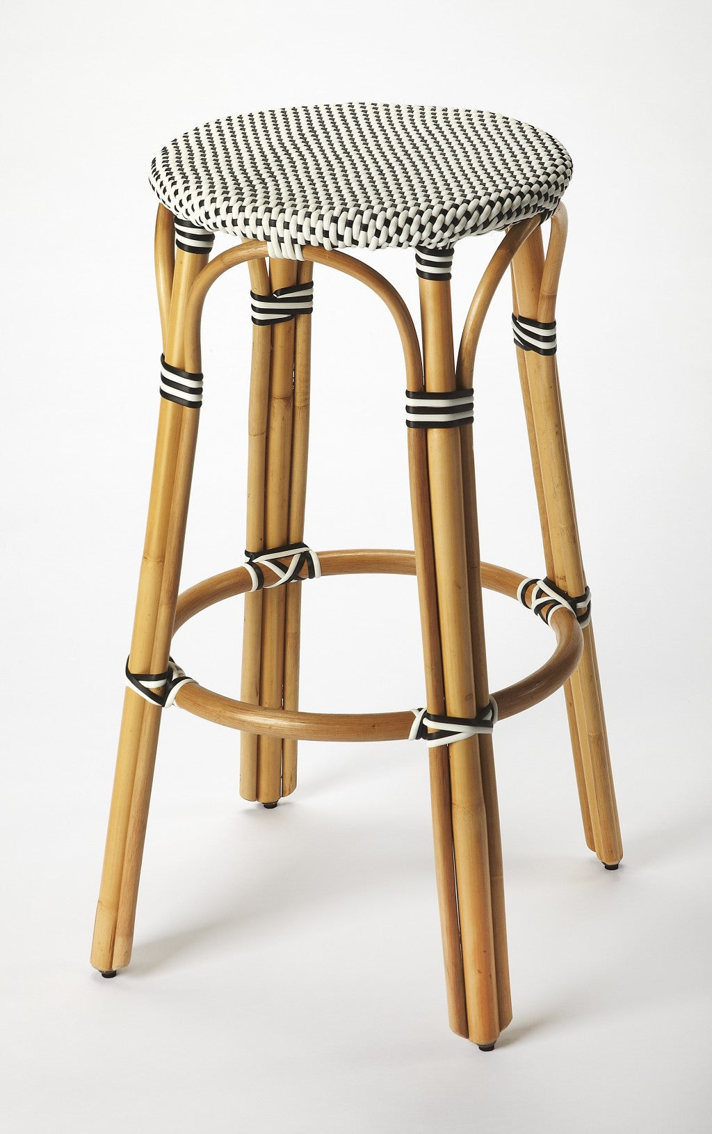 HomeRoots Classic Black And White Rattan Bar Stool