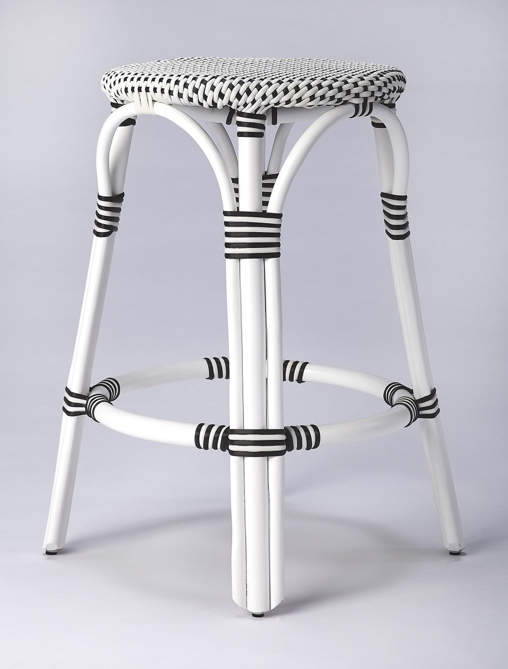 HomeRoots Classic White And Black Rattan Counter Stool