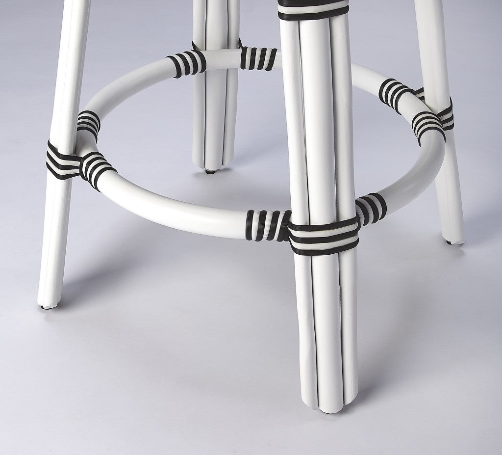 HomeRoots Classic White And Black Rattan Counter Stool