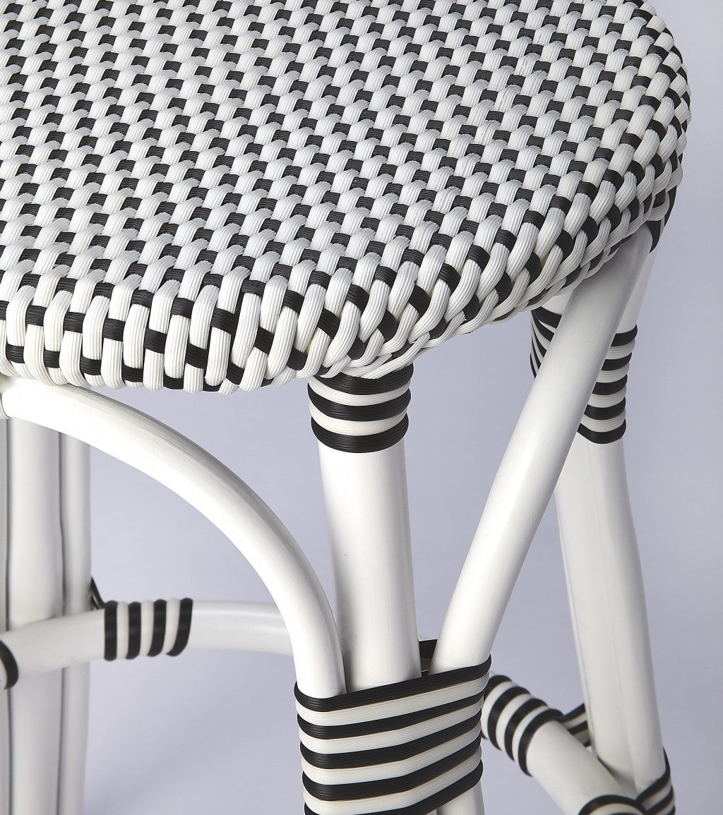 HomeRoots Classic White And Black Rattan Counter Stool