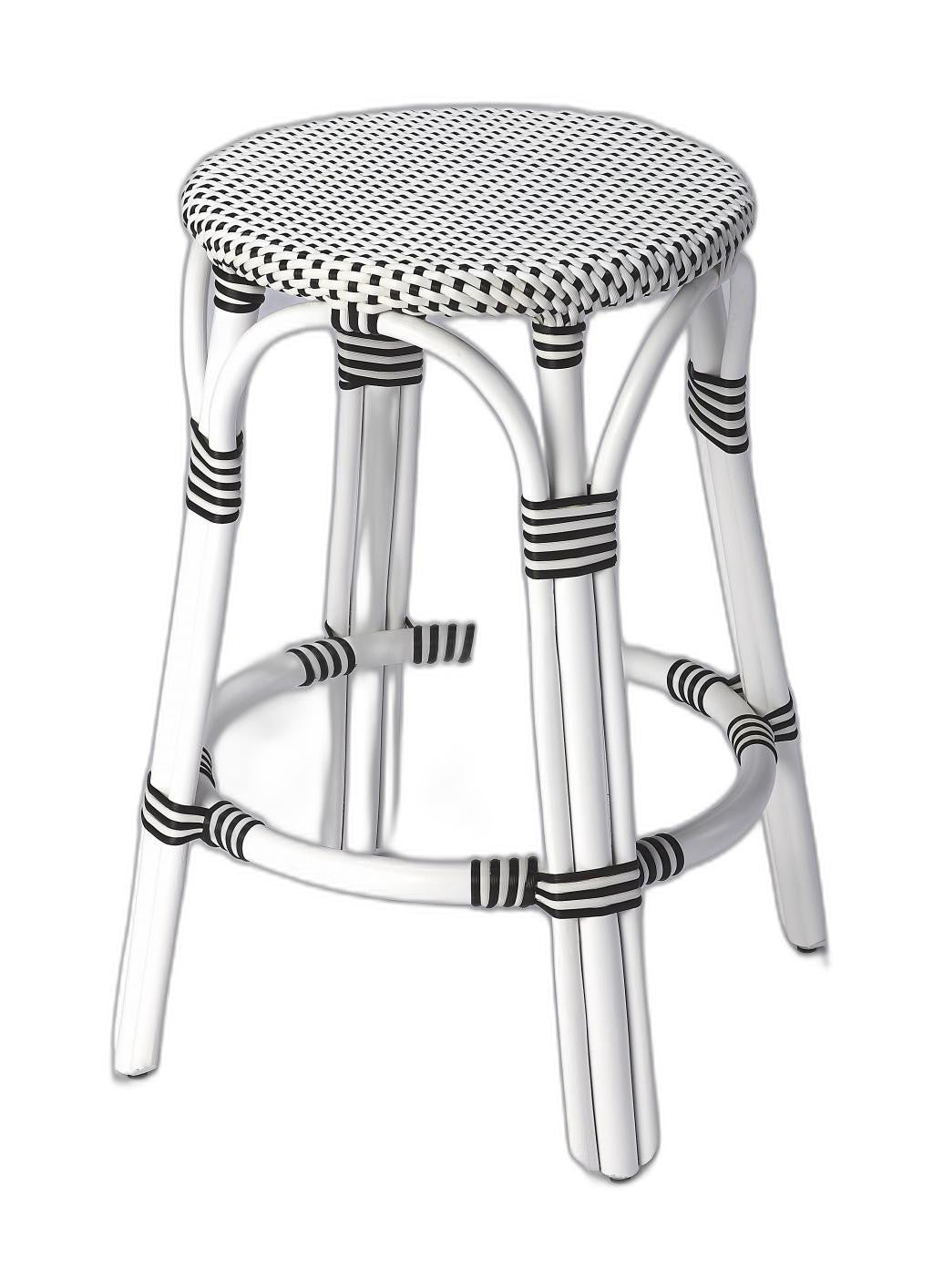 HomeRoots Classic White And Black Rattan Counter Stool