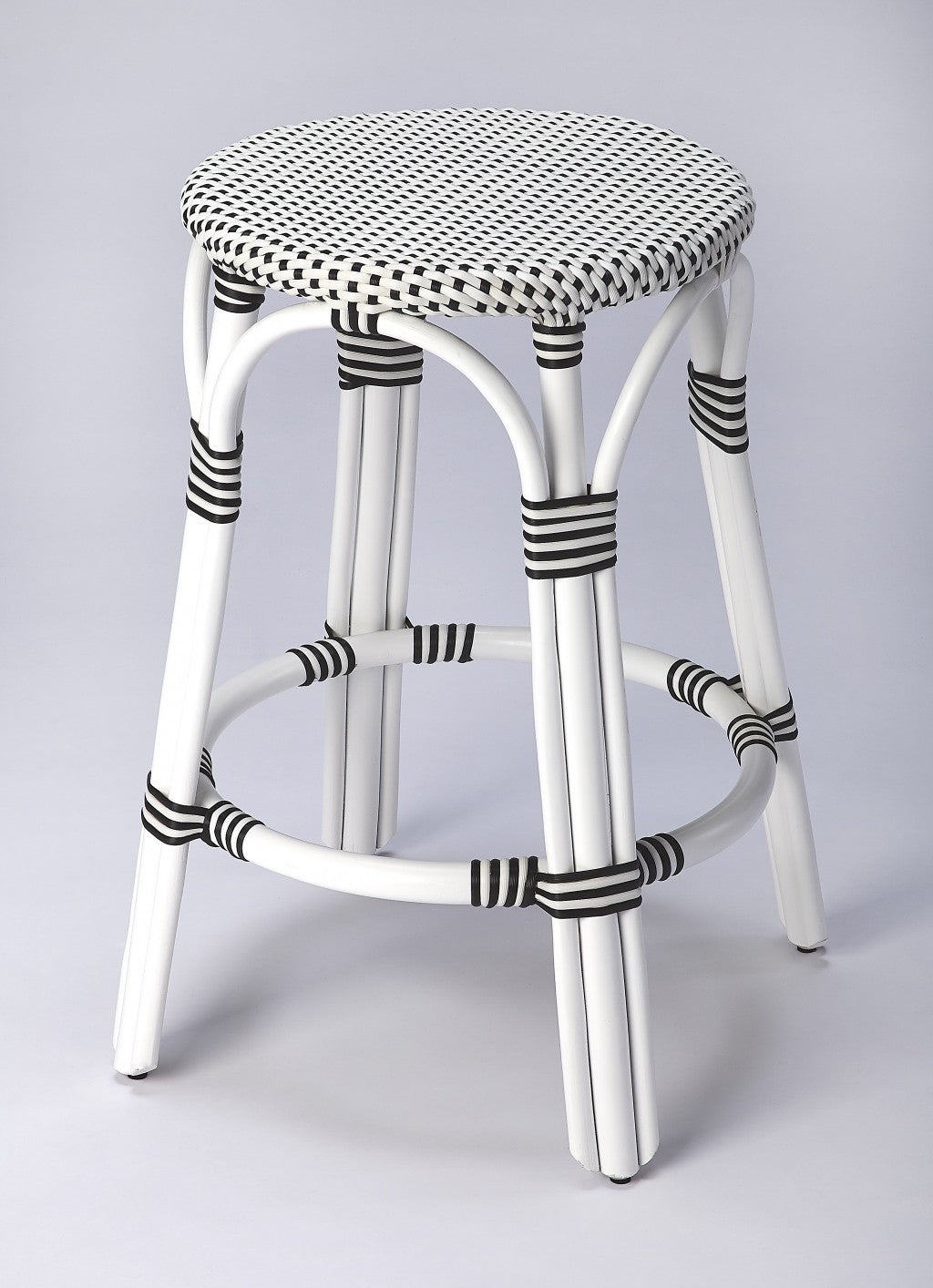 HomeRoots Classic White And Black Rattan Counter Stool