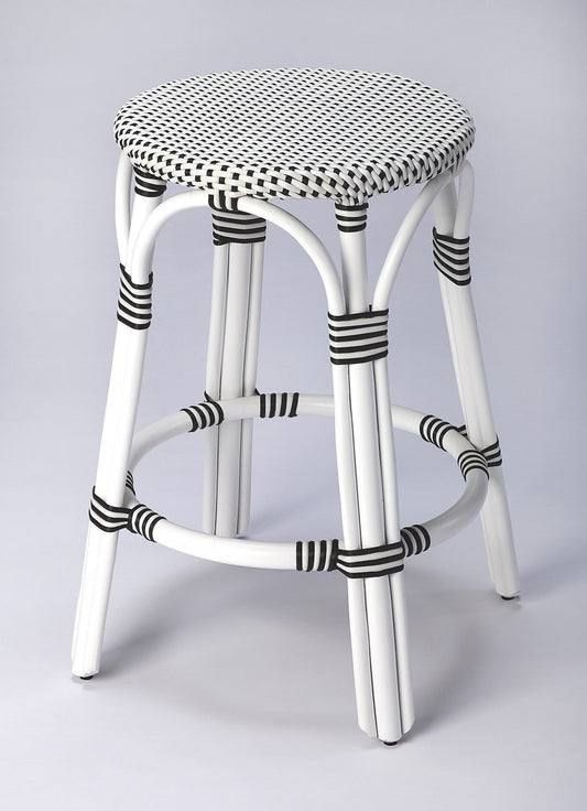 HomeRoots Classic White And Black Rattan Counter Stool