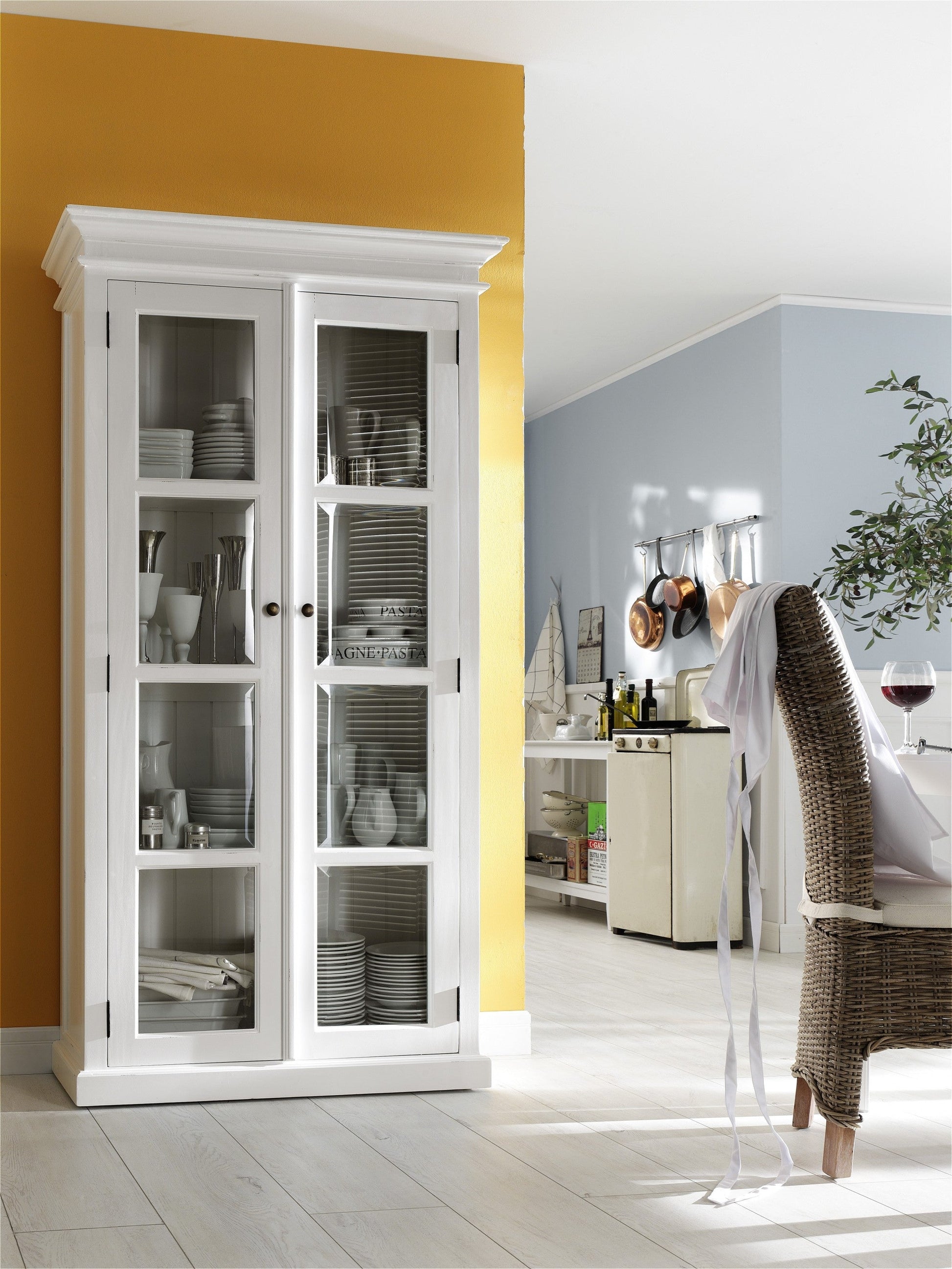 HomeRoots Classic White And Glass Double Door Storage Cabinet
