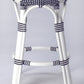 HomeRoots Classic White And Navy Blue Rattan Counter Stool
