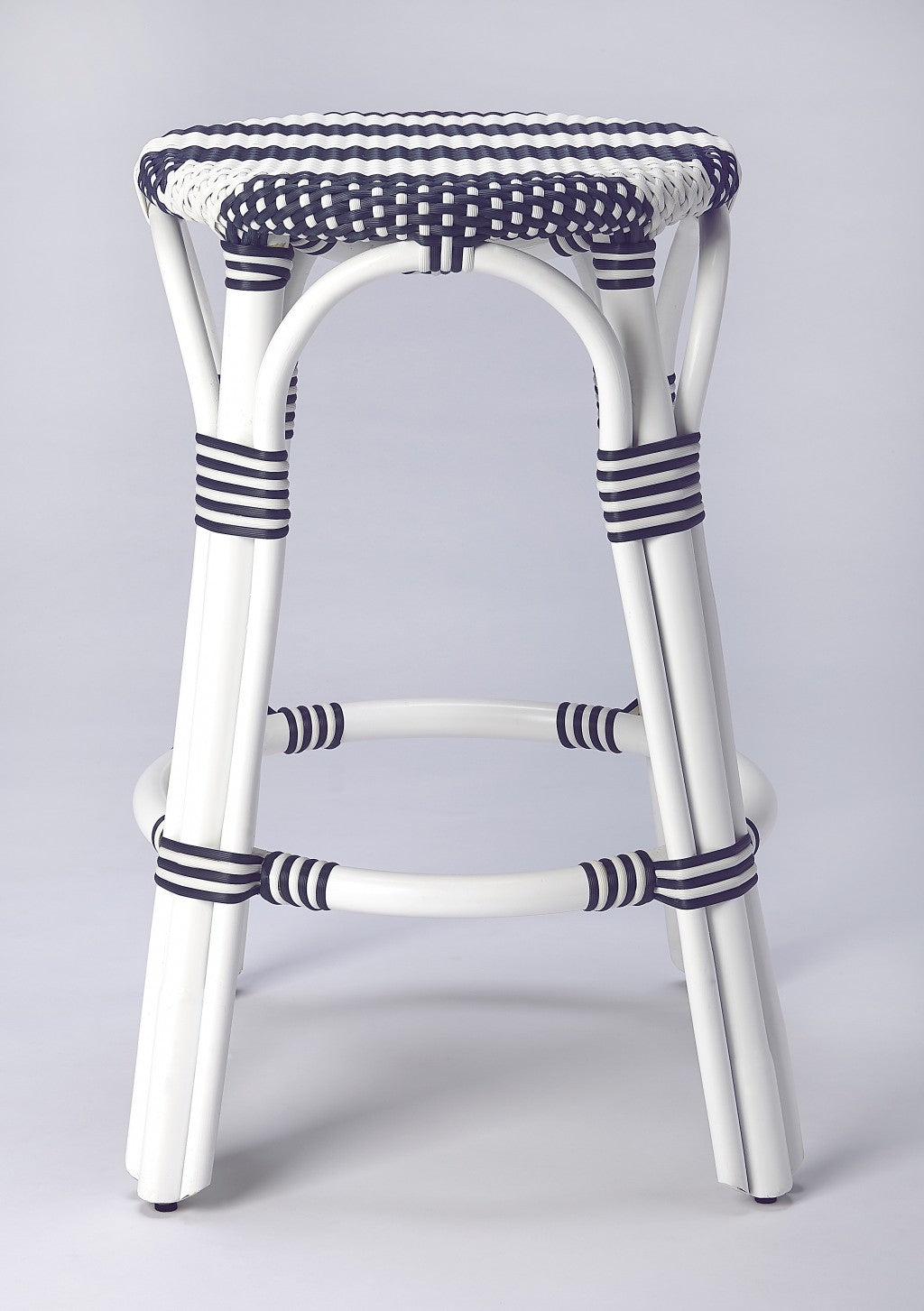 HomeRoots Classic White And Navy Blue Rattan Counter Stool