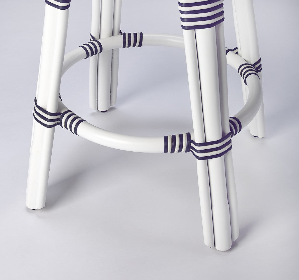 HomeRoots Classic White And Navy Blue Rattan Counter Stool