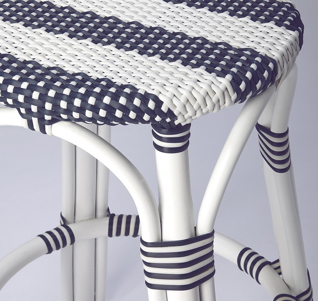 HomeRoots Classic White And Navy Blue Rattan Counter Stool