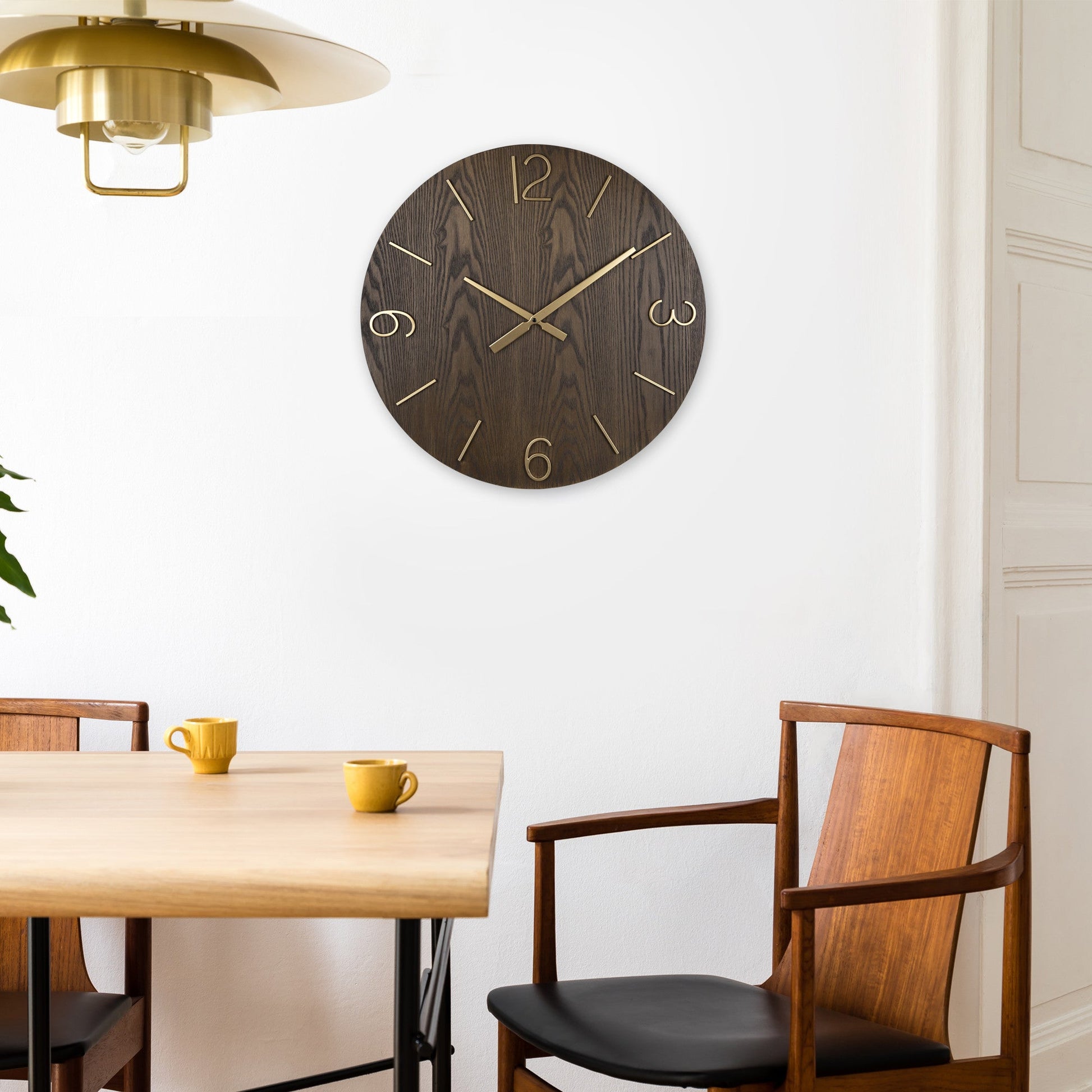 HomeRoots Classy Dark Stain Gold and Wood Wall Clock