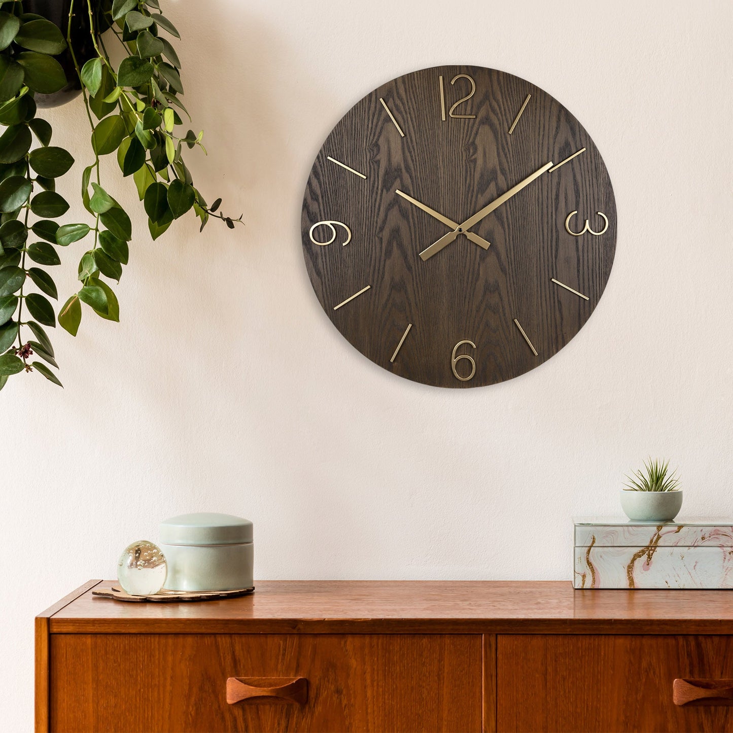 HomeRoots Classy Dark Stain Gold and Wood Wall Clock