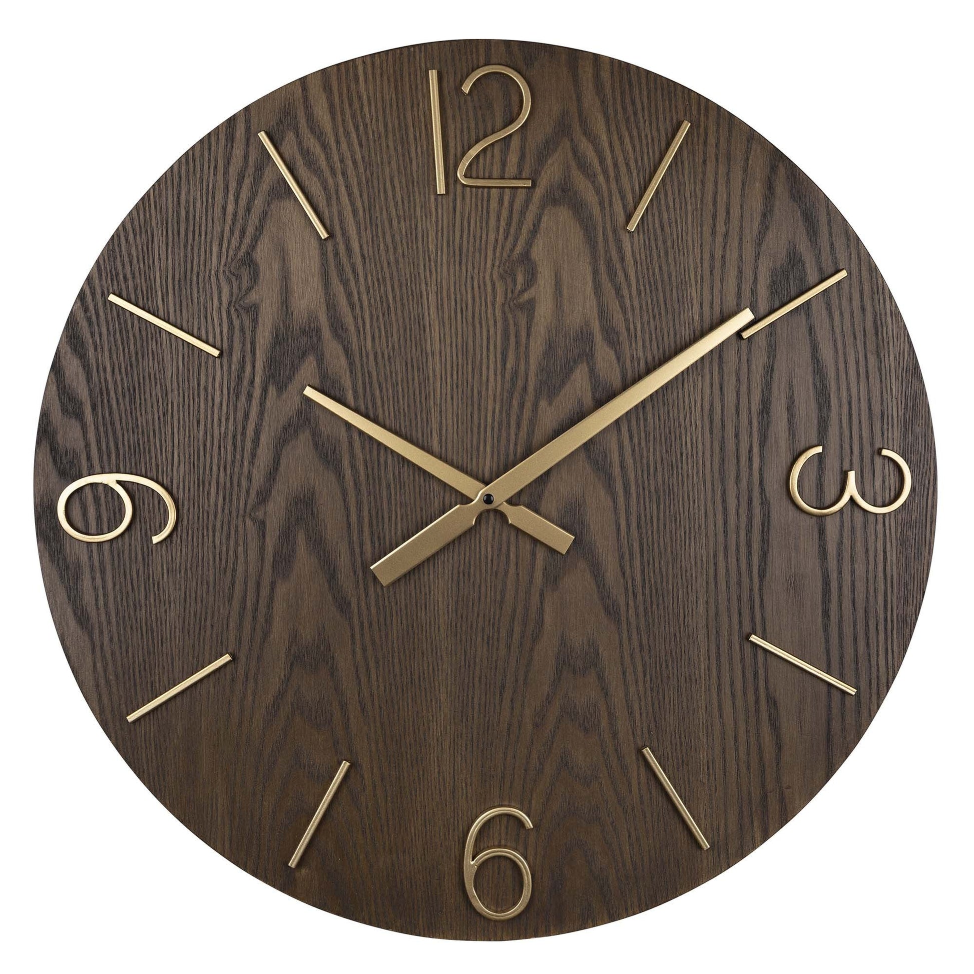 HomeRoots Classy Dark Stain Gold and Wood Wall Clock