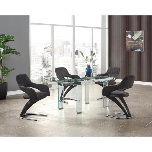 HomeRoots Clear Glass Leg Dining Table With Chrome Support For Glass Top