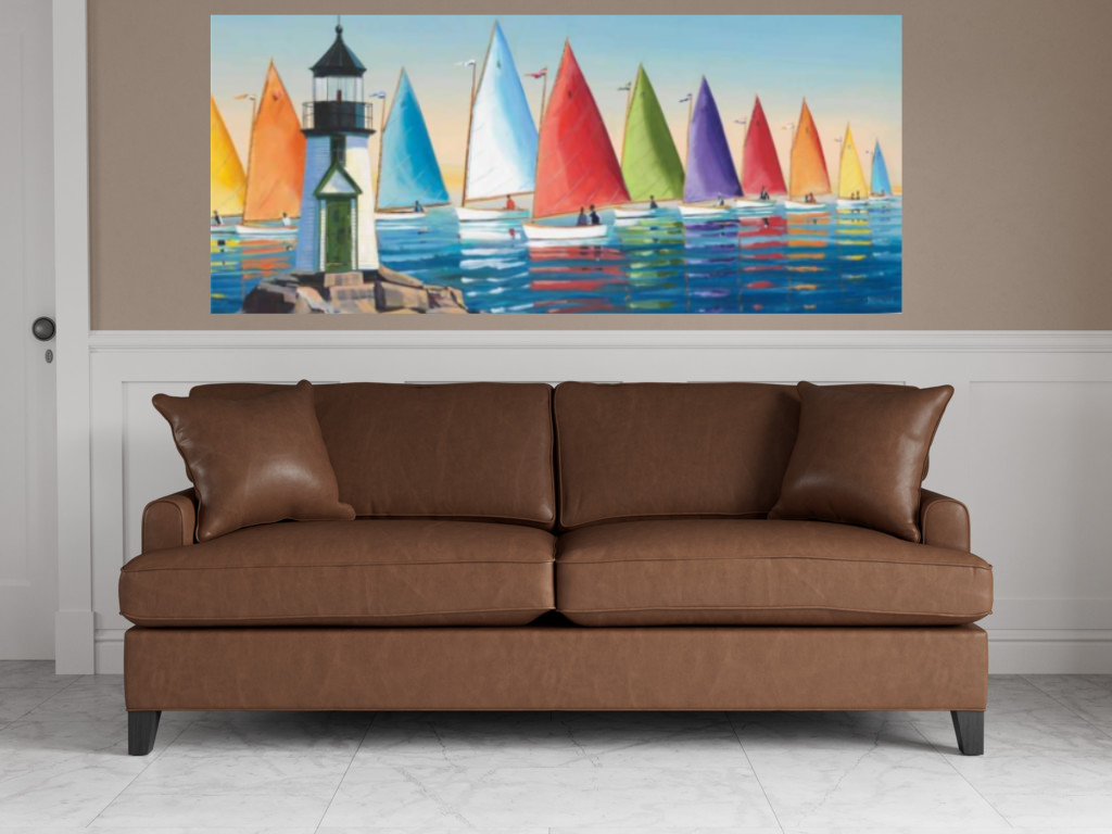 HomeRoots Colorful Sailboats with Lighthouse 2 Giclee Wrap Canvas Wall Art