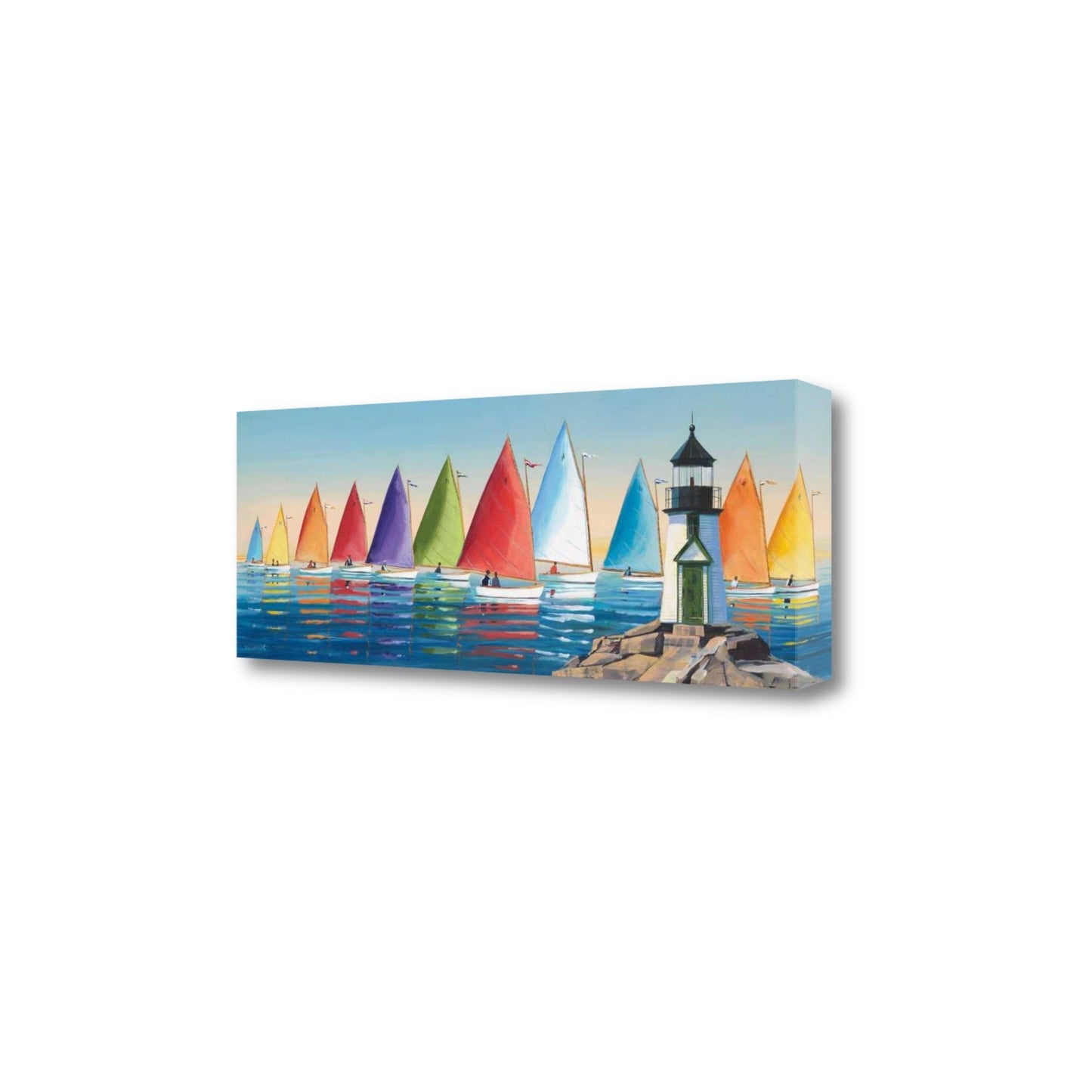HomeRoots Colorful Sailboats with Lighthouse 2 Giclee Wrap Canvas Wall Art