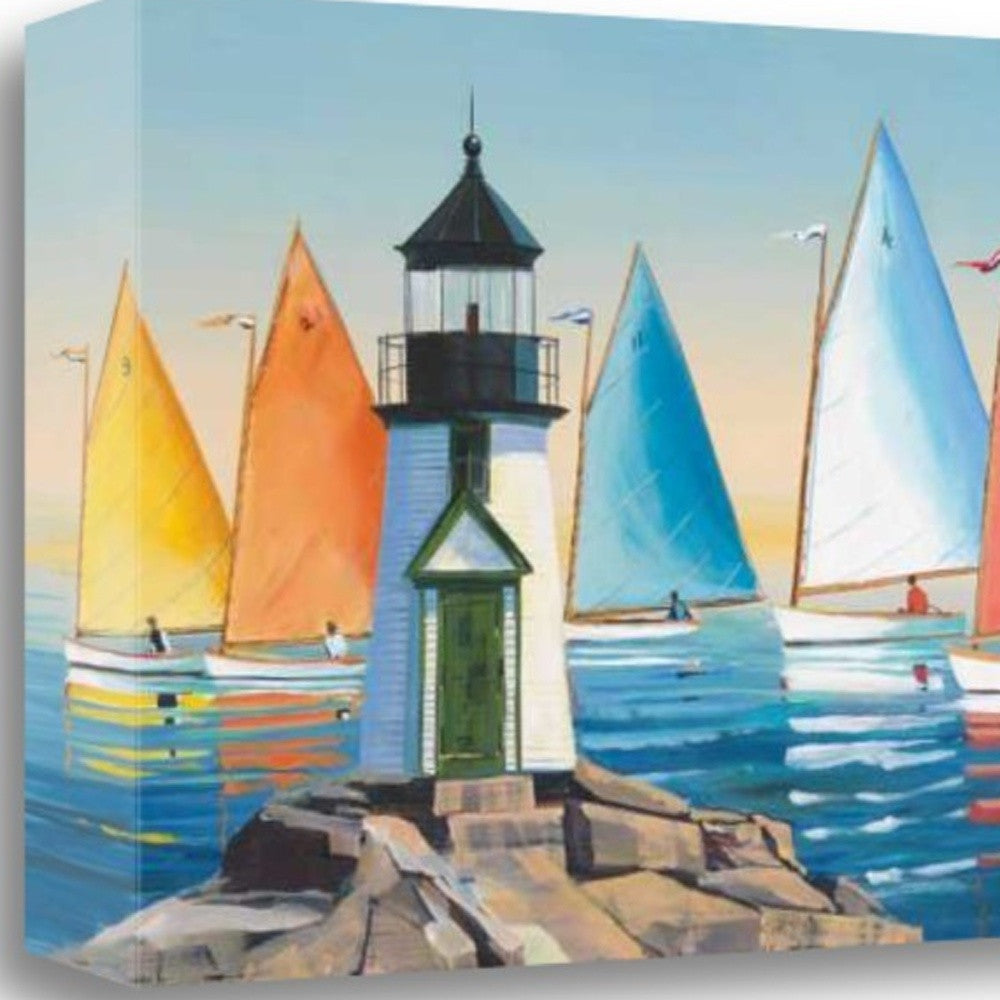 HomeRoots Colorful Sailboats with Lighthouse 2 Giclee Wrap Canvas Wall Art