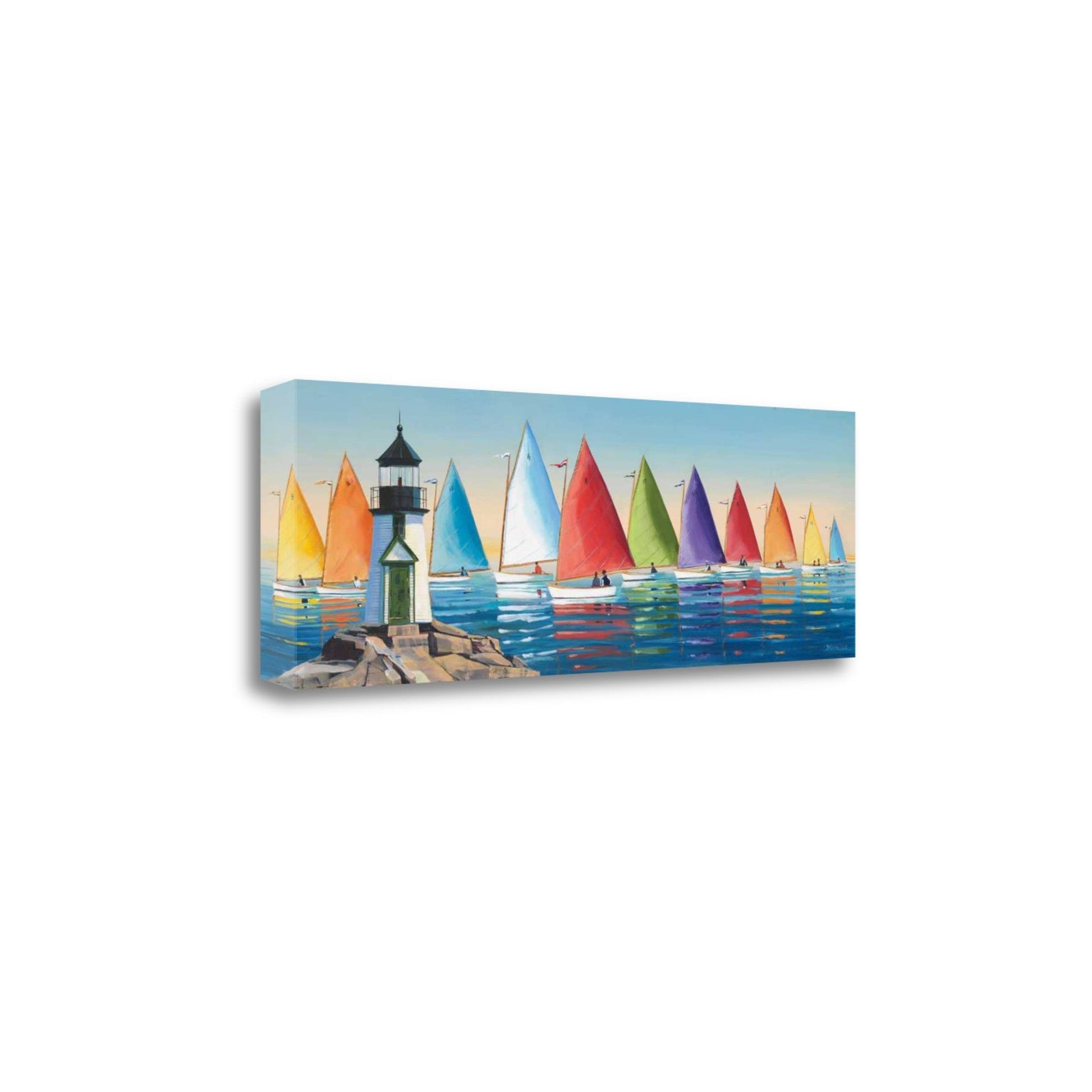 HomeRoots Colorful Sailboats with Lighthouse 2 Giclee Wrap Canvas Wall Art
