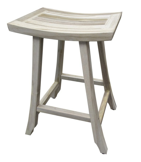 HomeRoots Compact Curvilinear Teak Shower Outdoor Bench In Driftwood Finish