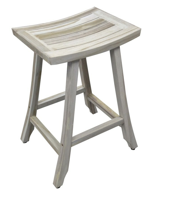 HomeRoots Compact Curvilinear Teak Shower Outdoor Bench In Driftwood Finish