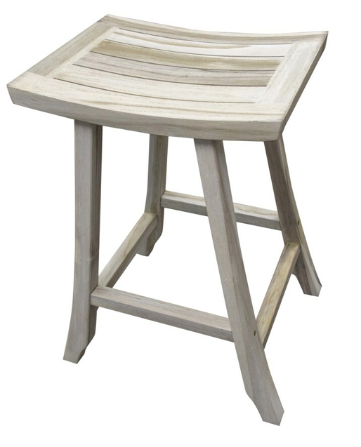 HomeRoots Compact Curvilinear Teak Shower Outdoor Bench In Driftwood Finish
