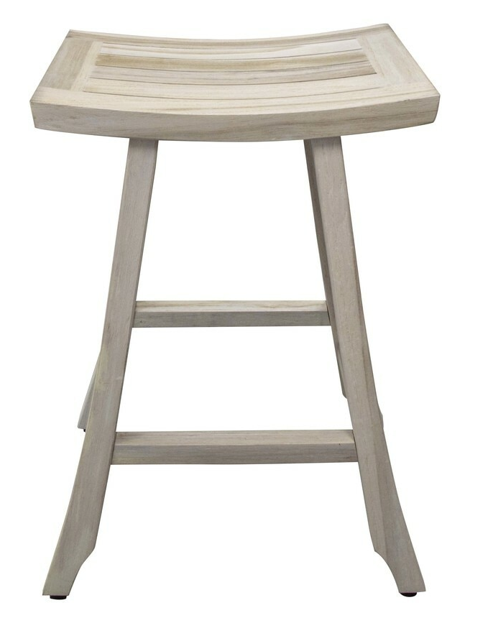 HomeRoots Compact Curvilinear Teak Shower Outdoor Bench In Driftwood Finish