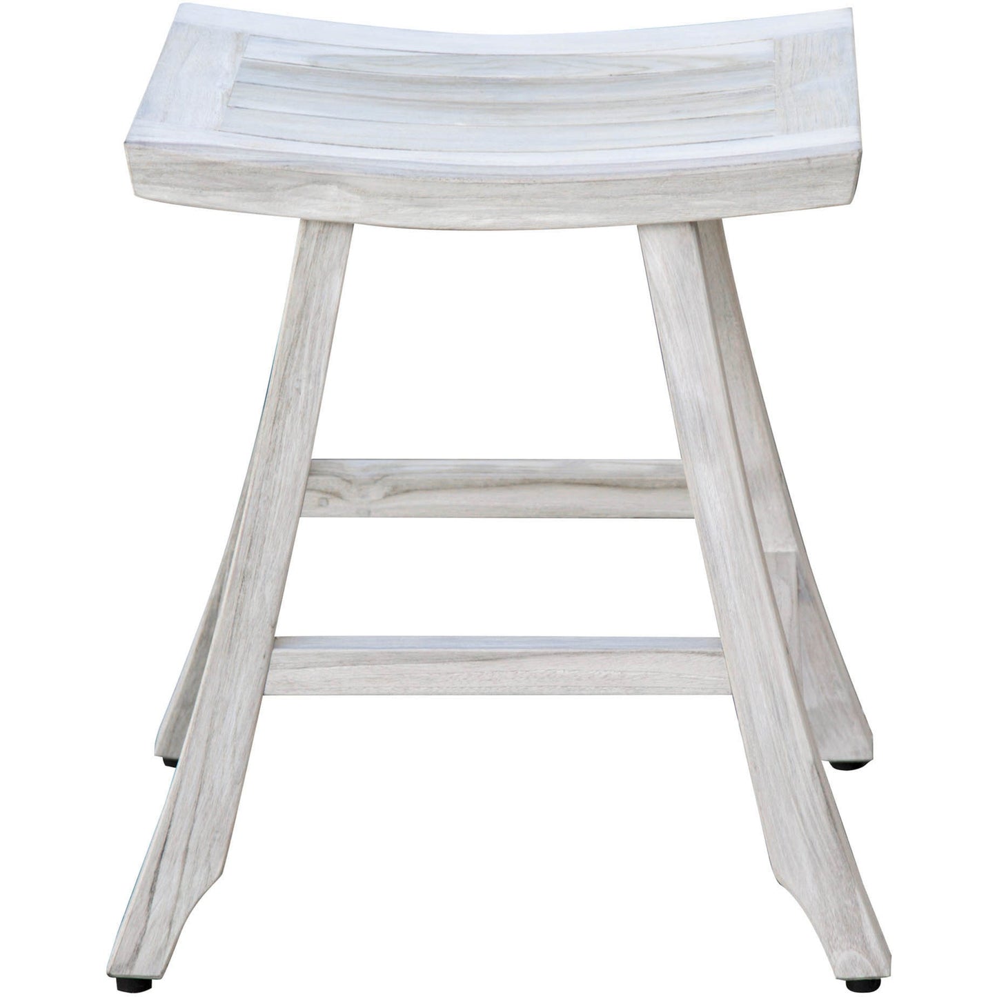HomeRoots Compact Curvilinear Teak Shower Outdoor Bench in Driftwood Finish