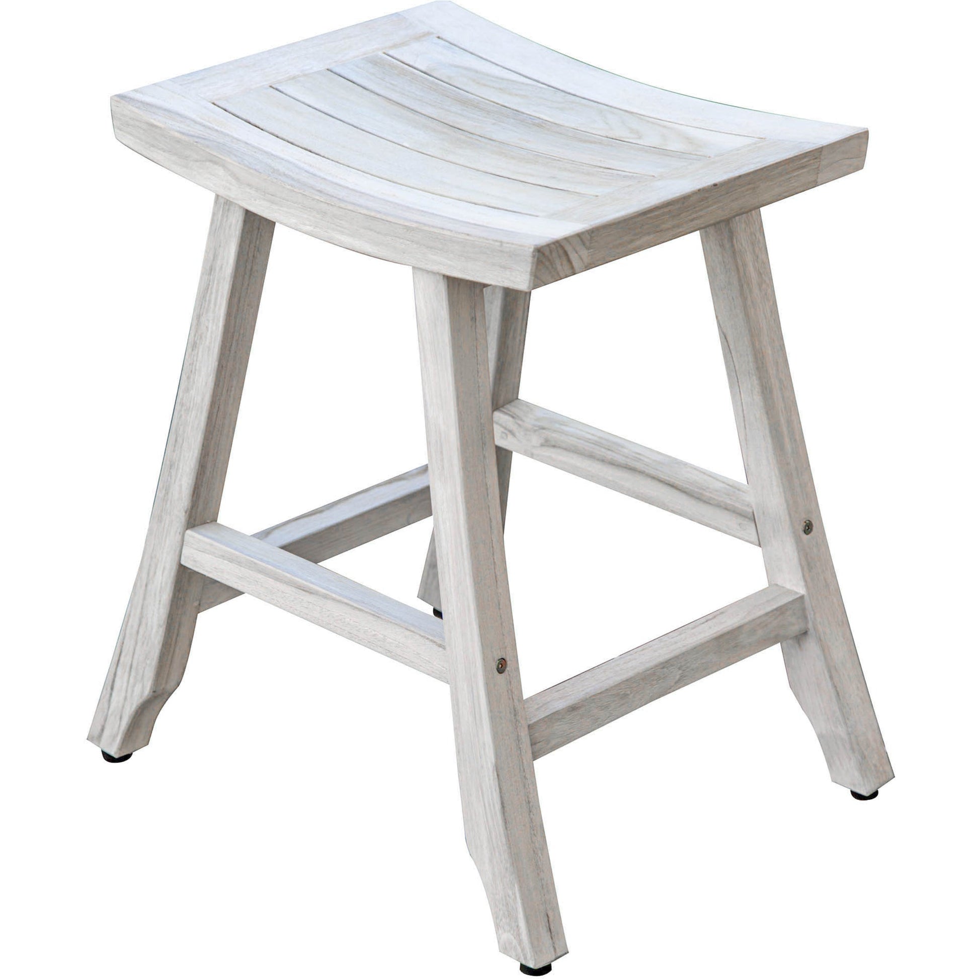 HomeRoots Compact Curvilinear Teak Shower Outdoor Bench in Driftwood Finish